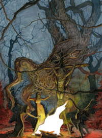 Sabbatic evocation for a Dark Young of Shub-Niggurath
"Ever Their praises, and abundance to the Black Goat of the Woods. Iä! Shub-Niggurath! Iä! Shub-Niggurath! The Black Goat of the Woods with a Thousand Young!"
~ H.P. Lovecraft , "The Whisperer in Darkness"
Watercolor, Pencil and Ecoline illustration dark young summoning