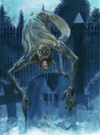 A classical encounter from the Mythos,
Just searching for flashy food in the graveyard...
Ops, now it's staring at jou! Ghoul