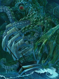 The Main Villain of the Role Play Game "Call of Cthulhu" Watercolor, pencil and Ecoline illustration the great cthulhu rises